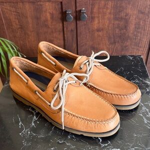 👞Men's Brown Leather Leeward 2 Eye Sahara Boat Shoes-11 NWT